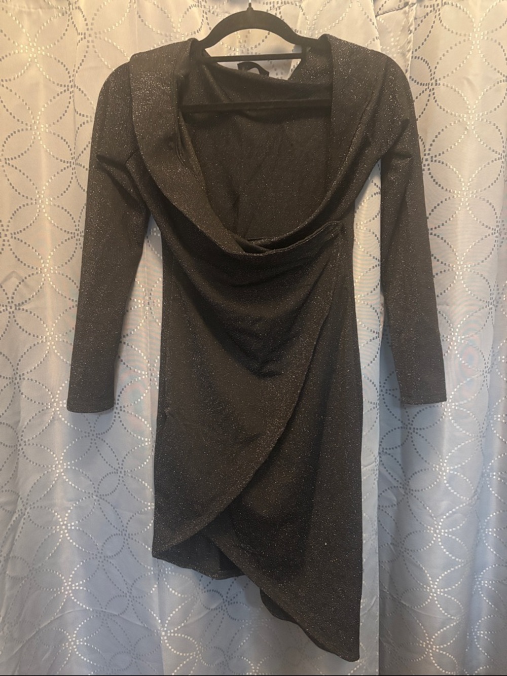 SHEIN Shimmery Black Cowl Neck Long Sleeve Dress